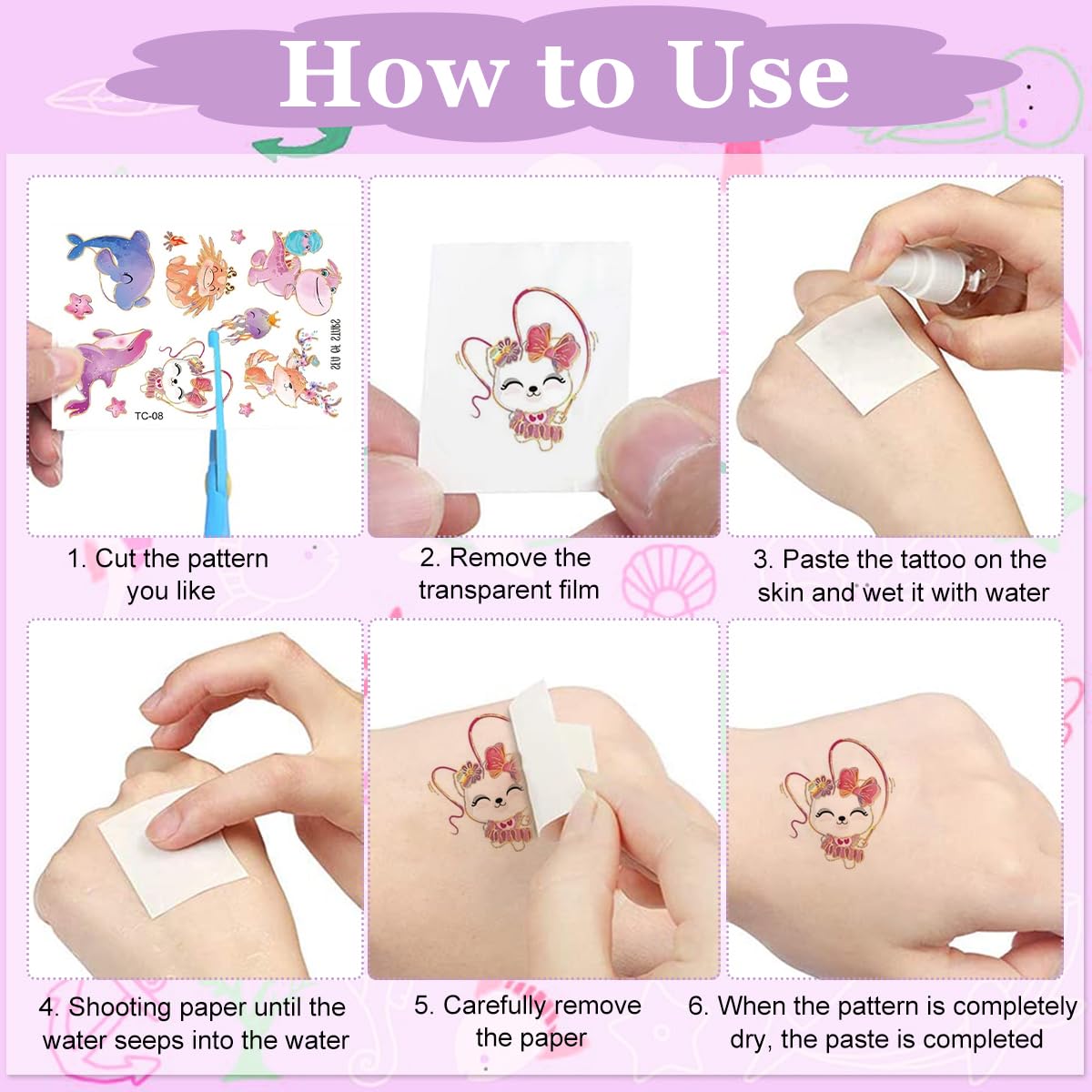 MAYCREATE Temporary Tattoo for Women Girls, Glitter Fake Tattoos Stickers for Face Arm Body, Adult Kids Freckle Tattoo Art for Rave Party Halloween (Cartoon Animal)