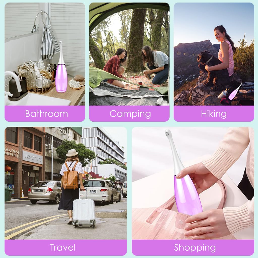 HANNEA Handheld Portable Bidet Sprayer with 2 Spraying Bit and Portable Storage Bag for Travel Bidet for Feminine Care,Postpartum Essentials,Hemmoroid Treatment (Purple 450ml)