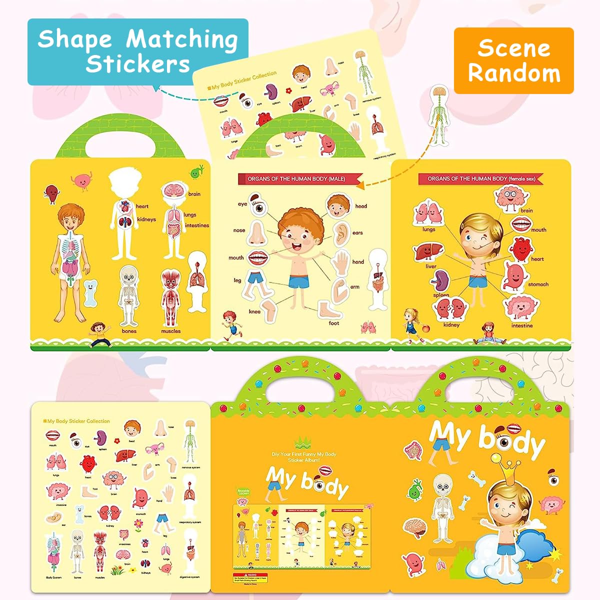 PATPAT Stickers for Kids Montessori Busy Books for Kids, Body Learning Reusable Stickers for Toddlers, Educational Toys Stickers for Kids Sticker Book Learning Toys Birthday Gifts for Kids 3+ Years