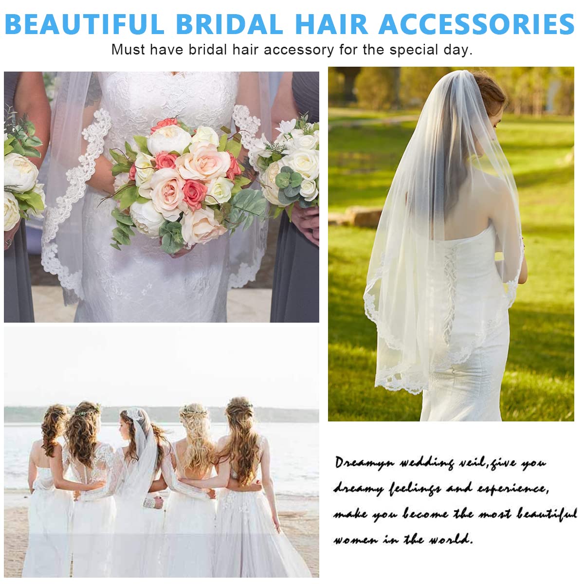 PALAY Wedding Veil 1.5m Lace Edge Bridal Veil Pure White Veil for Wedding Bride, Women Tulle Short Veil for Wedding Bachelorette Party