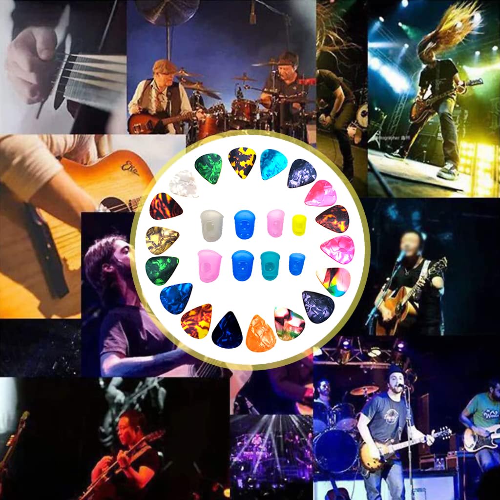PATPAT 18Pcs Guitar Pick & 8Pcs Guitar Finger Protector with 4 Sizes Guitar Picks for Acoustic, Silicone Fingertip Protectors Finger Protection for Beginner Pressing String Finger, Guitar Accessories