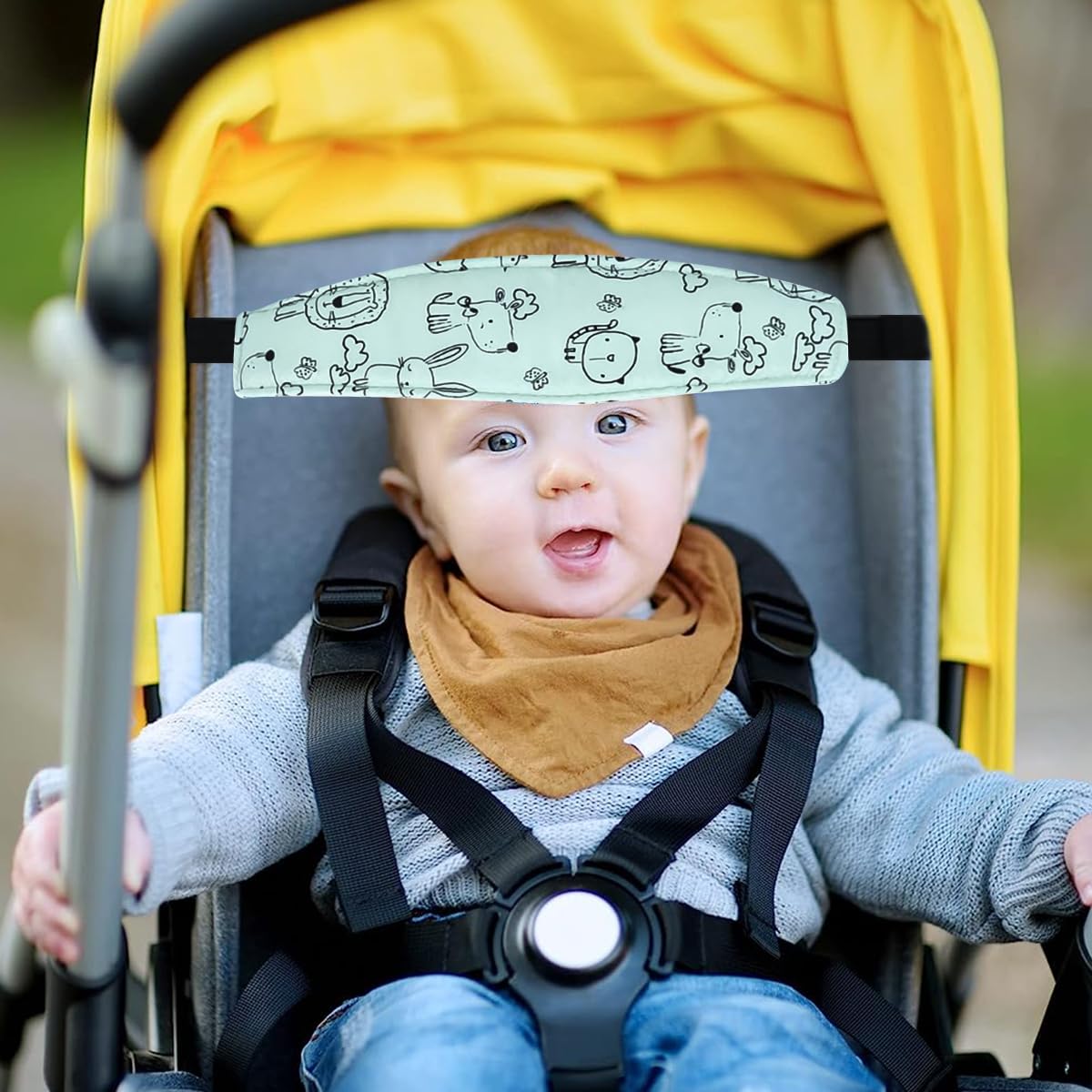 SNOWIE SOFT 2pcs Baby Head Support Band for Car Seat, Elastic Band Strap for Fix Baby's Head Neck, Relief Headrest on Car Safety Seat, Stroller, Travel Eye Cover for Stroller, Baby Safety Seat