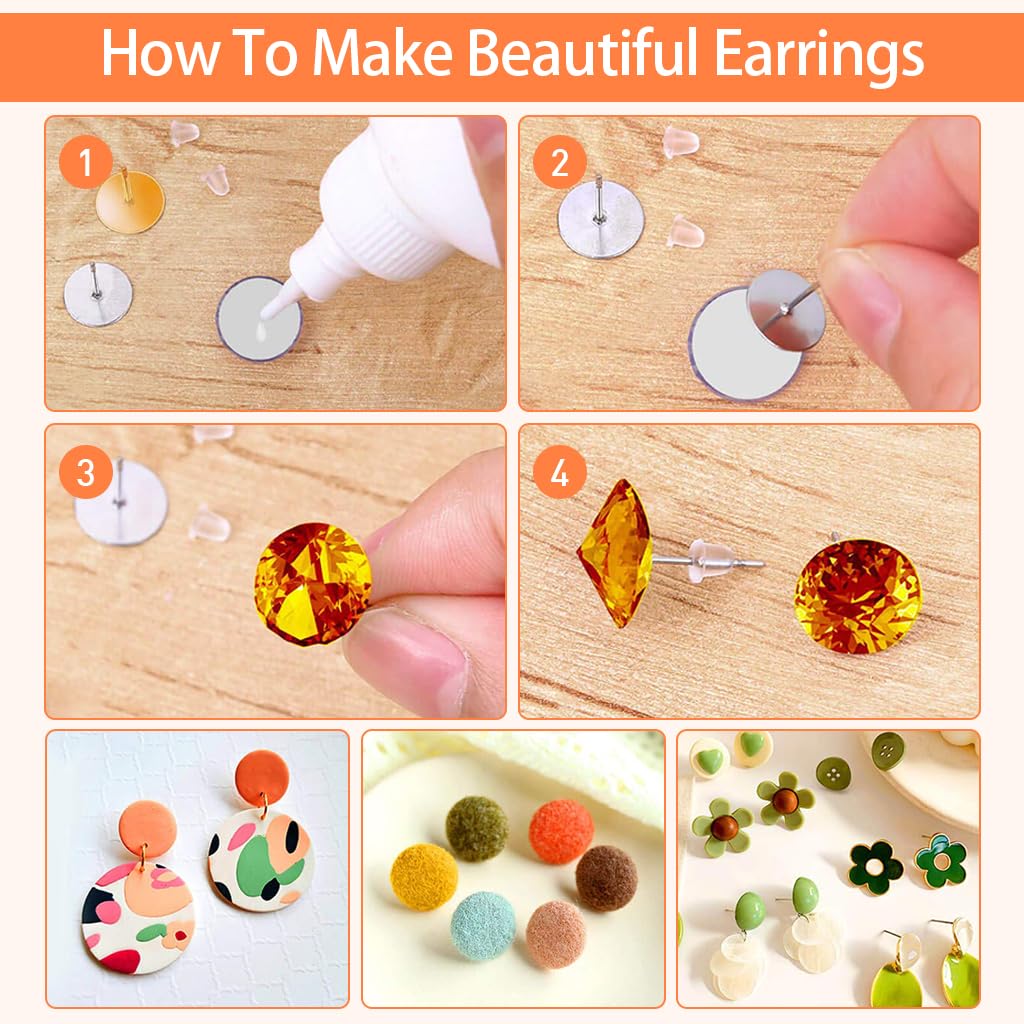 MAYCREATE 2000 Pieces DIY Earring Posts and Backs Golden and Silver Earring Posts and Backs Kit with 3 Sizes Stainless Steel Round Ear Stud Backs, Rubber Ear Stud Stoppers, Butterfly Earring Backs
