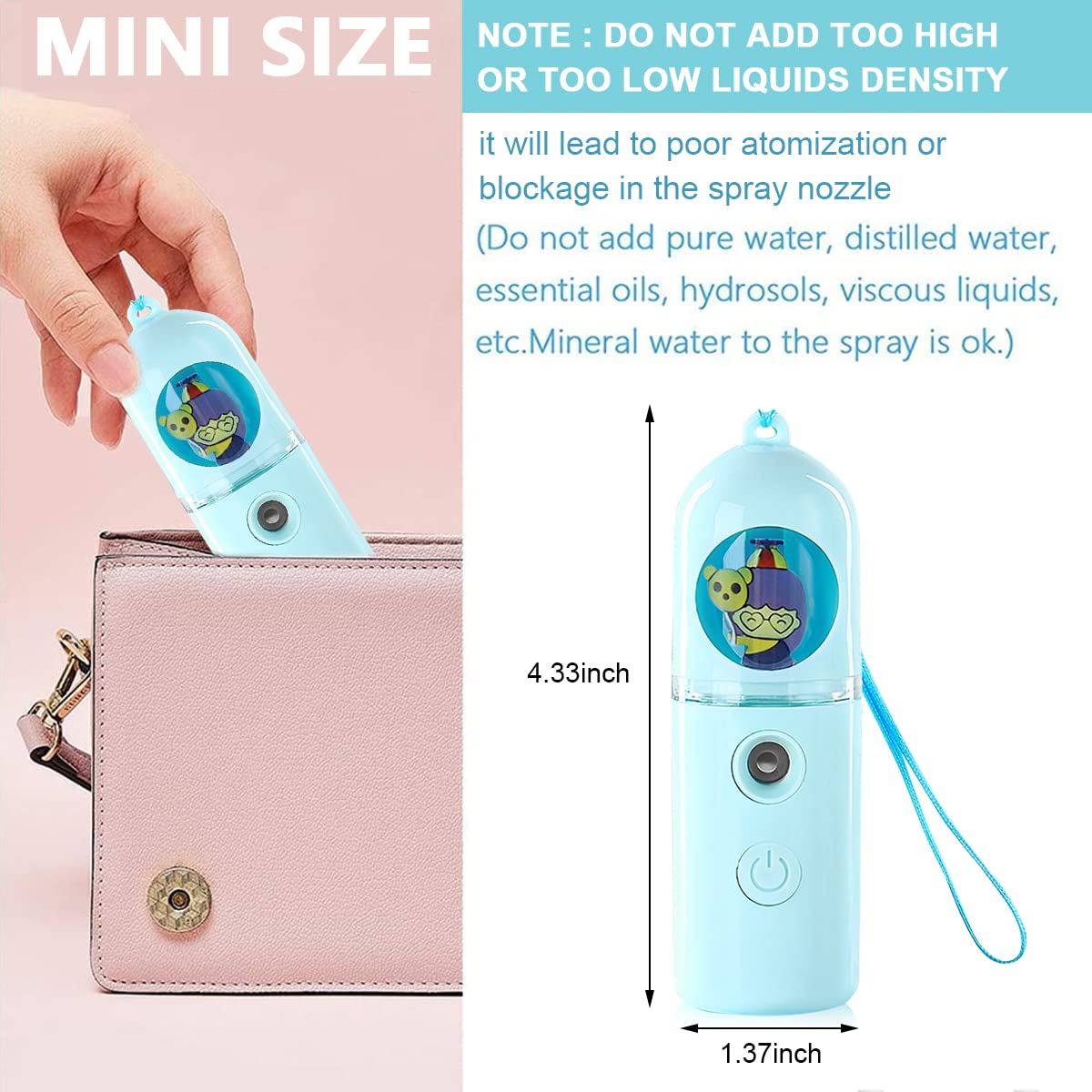 MAYCREATE Handy Face Mist Spray Cute Nano Facial Mist Sprayer, USB Rechargeable Portable Nano Mist Spray Mister, Moisturizing Face Spray Machine for Women Girls Skin Care, Daily Makeup (30ml Tank)