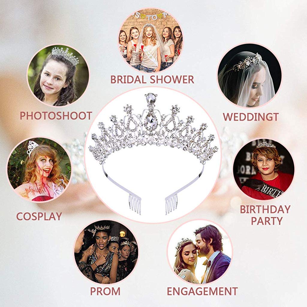 PALAY Unisex Crystal Tiara Crown with Rhinestones Comb