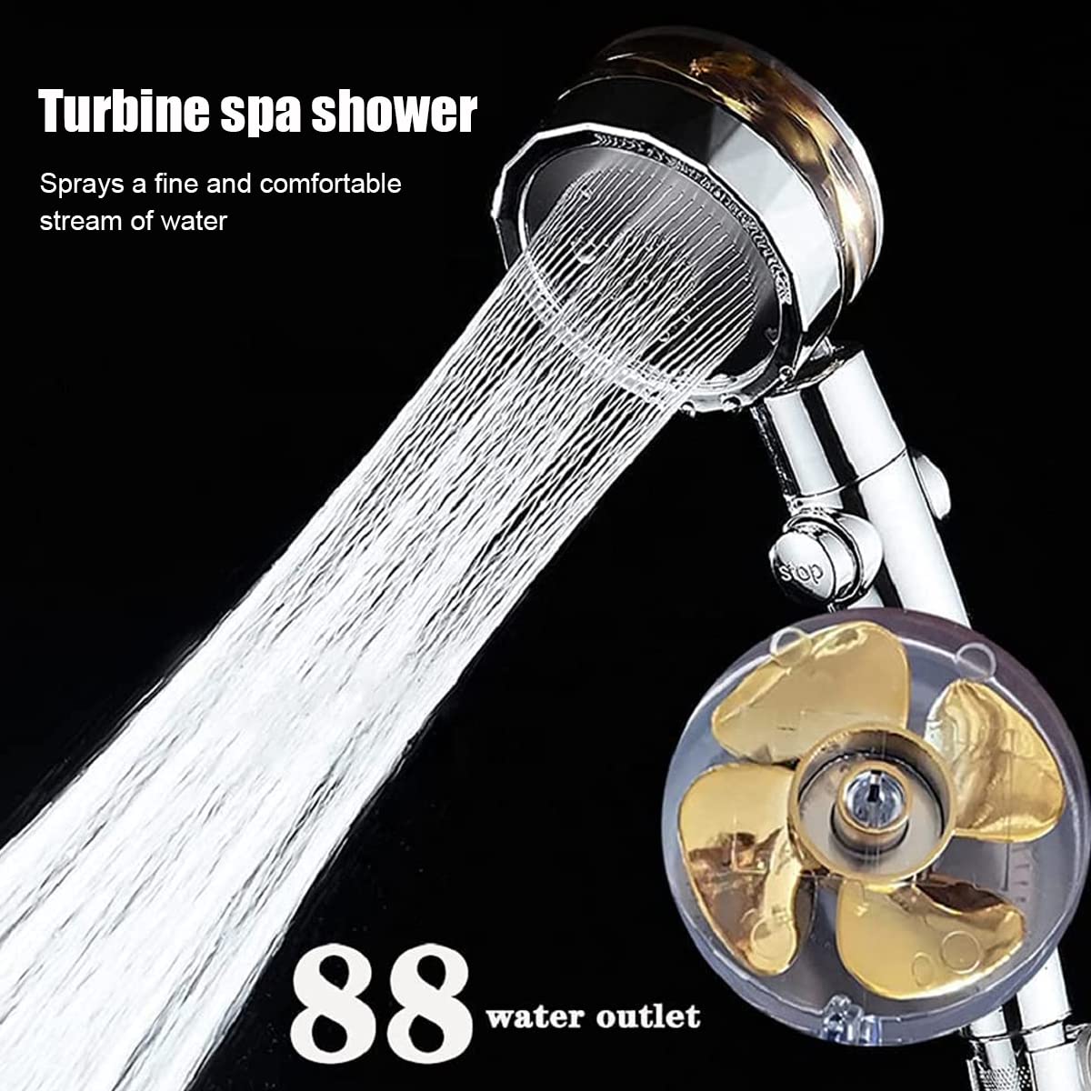 HASTHIP Hand Shower for Bathroom, High-Pressure Water Saving Shower with 2 Filter Cotton, Hand Shower, 360° Rotating Water Shower Head with Pause Switch Turbocharged (Gold)