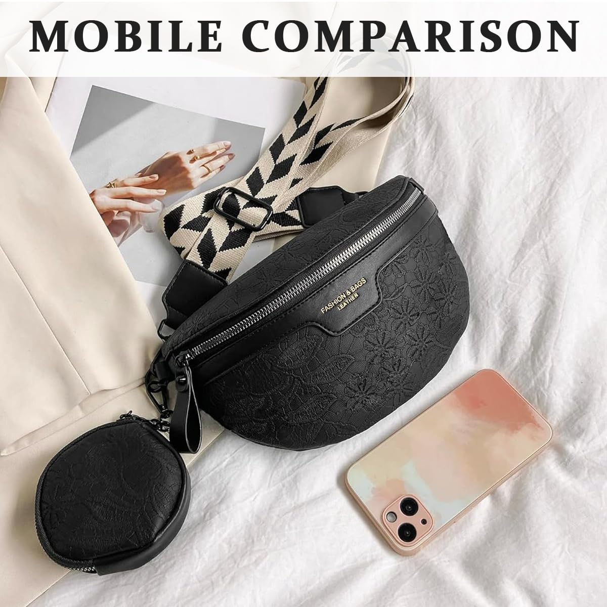 PALAY Women Sling Bag Coin Bag Combo Fashion PU Shoulder Bag for Women Chain Bag Wide Shoulder Strap Crossbody Bag Phone Bag Casual Style Women Bag for Daily, Black