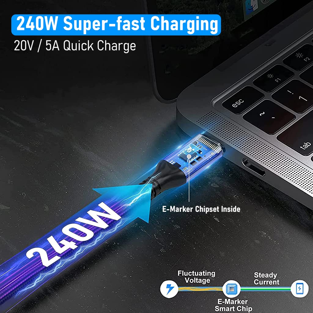 Verilux USB4 Type C Cable for Thunderbolt 4, C Type Cable Fast Charging with LCD Display 240W PD 40Gbps Fast Data Transfer 8K Display, 3.3ft Nylon Braided USB4 Cable for MacBook, Pro/Air iPad Samsung