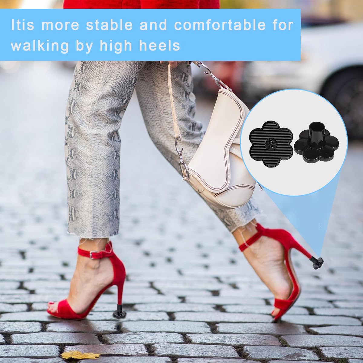 MAYCREATE 4 Pairs Heel Cover for Women 4 Sizes Floral-shaped Flat Bottom Protective Heel Caps, High Heel Protectors Heel Stopper for Walking on Grass and Uneven Floor