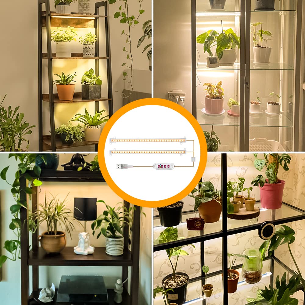 Qpets LED Grow Lights Bars for Indoor Plants, Full Spectrum Strips Auto ON/Off, 8/12/16H Timer, 5 Dimmable Levels High Output USB 5V Grow Lamp Hydroponics Seedling Flower Starting(Sunlike)