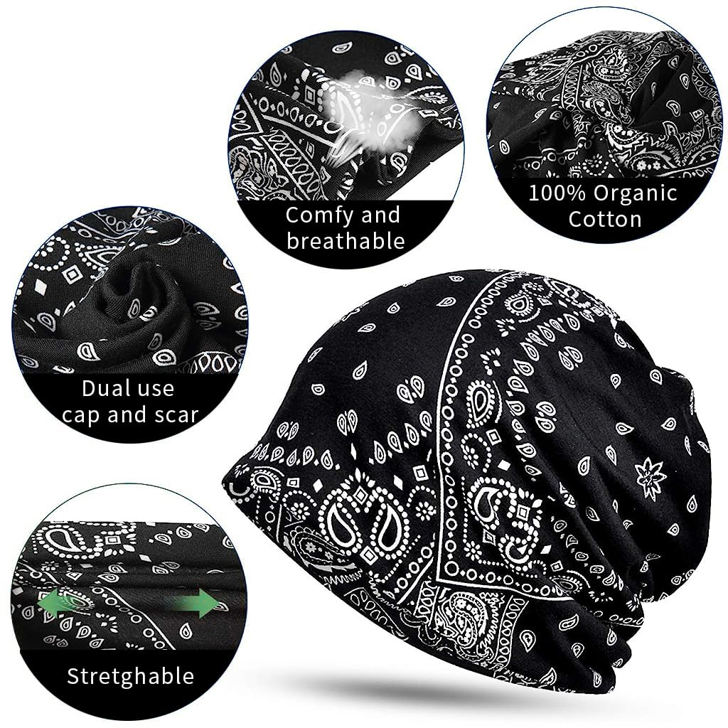 PALAY Slouchy Chemo Cap Beanie Cap for Women, Boho Print Bandanas Skull Cap, Fashion Soft Stretch Chemo Scarf, Casual Saggy Head Scarves for Women - All Seasons Use