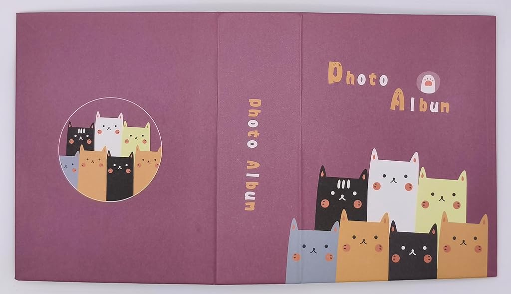 HASTHIP® Kids Photo Album, 100 Pockets 4x6 Cats Cute Slip-in Picture Album for Boys, Girls(Cats Green)