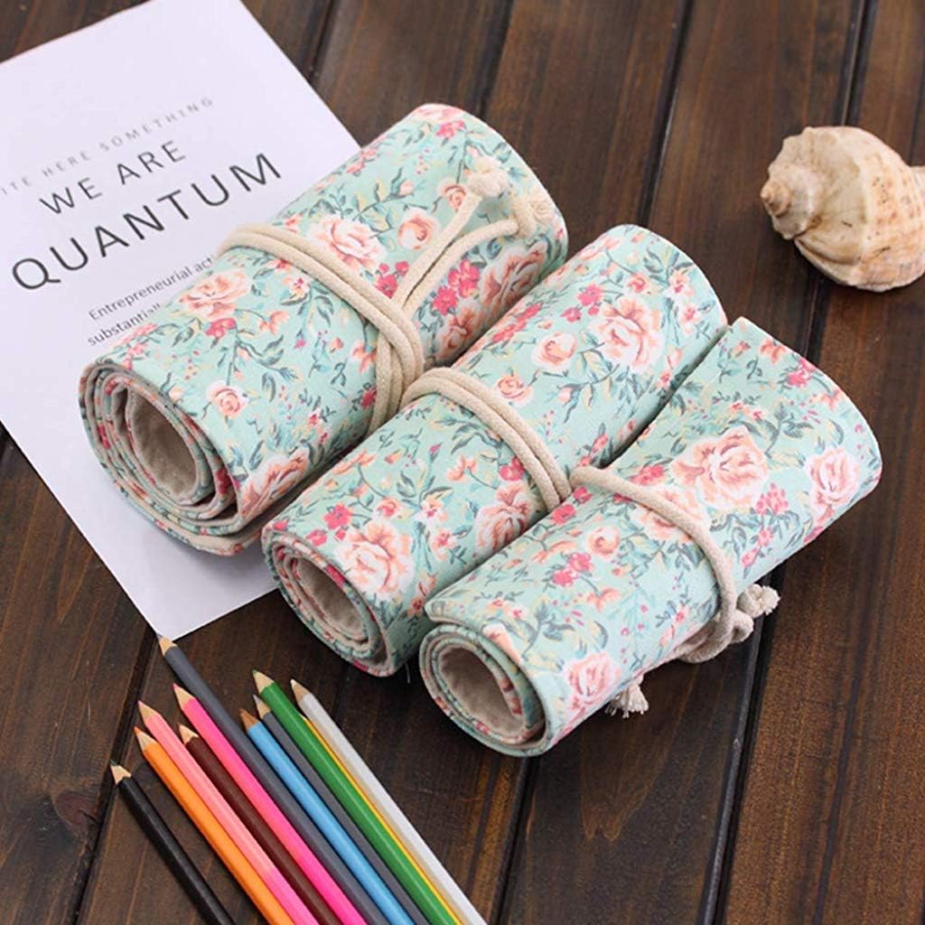 PATPAT Canvas Handmade Knitting Pencil Roll Wrap Holder Pouch Case with 48 Slots