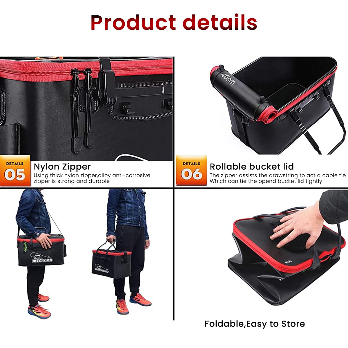 Proberos 23L Fishing Bucket with Lift Handle, Foldable Fish Bucket, Live Fish Container, Multi-Functional EVA Fishing Bag for Outdoor, Live Fish Lures Bucket and Fish Protection Bucket (Black)