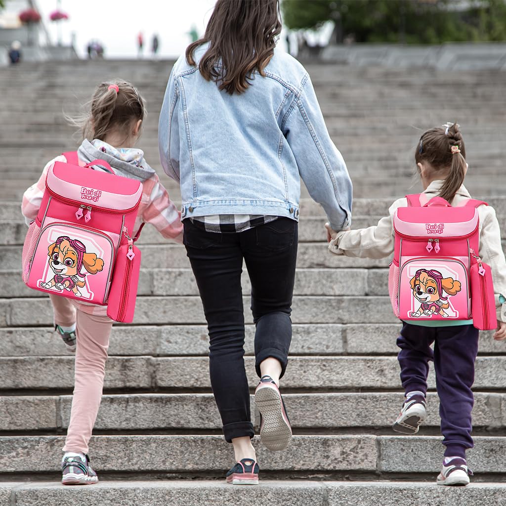 PALAY School Backpack Paw Patrol Schoolgirls Backpack with Pencil Pouch Travel Backpack Pink Sky Cartoon Print Book Bag Gift for Girls School Gift for Kids 5-8 Years Old