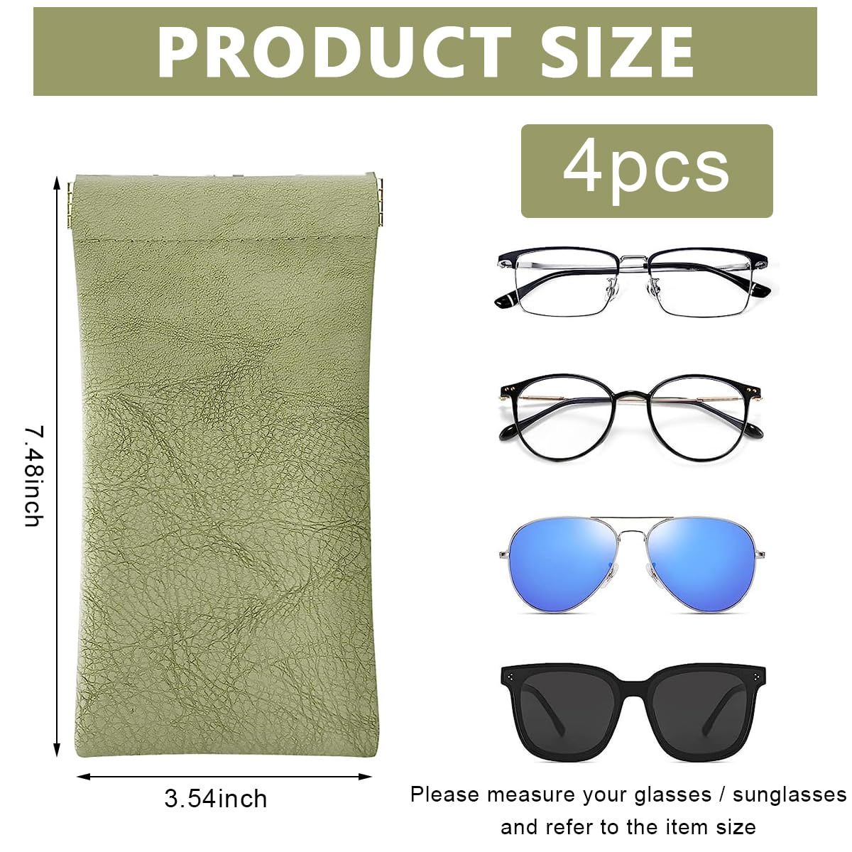 MAYCREATE 4 Pack Sunglasses Case Squeeze Top PU Leather Glasses Case, Multi-purpose Anti-scratch Travel Small Pouch Coin Purse for Storing Jewelries, Cosmetic, Headphones, etc