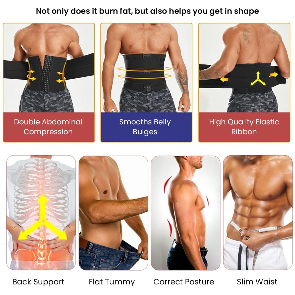 Proberos Fitness Compression Waist Band Neoprene Waist Trimmer Unisex Adjustable Waist Support Wrap Waist Trainer for Running, Weightlifting, Lumbar Support, Size L