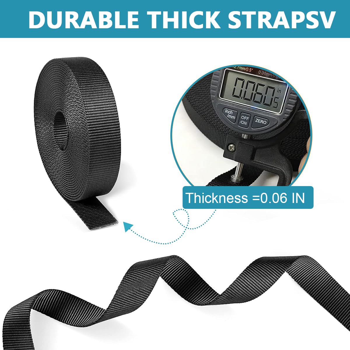 HASTHIP Buckle Strap Set with 6 Yards Nylon Webbing, 6Pcs Metal D Rings, 6Pcs Quick Side Release Plastic Buckles, 12Pcs Tri-glide Slide Clip for DIY Making Luggage Strap, Backpack Repairing