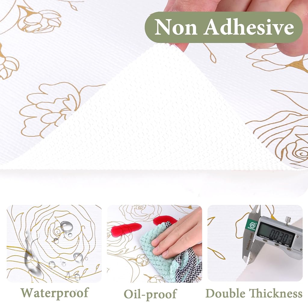 HASTHIP® 45cm x 300cm Non Adhesive Drawer Liner Gold Floral Thickened Shelf Liner Paper Strong Non-Slip Easy to Clean for Tool Box Refrigerator with Small (Random)