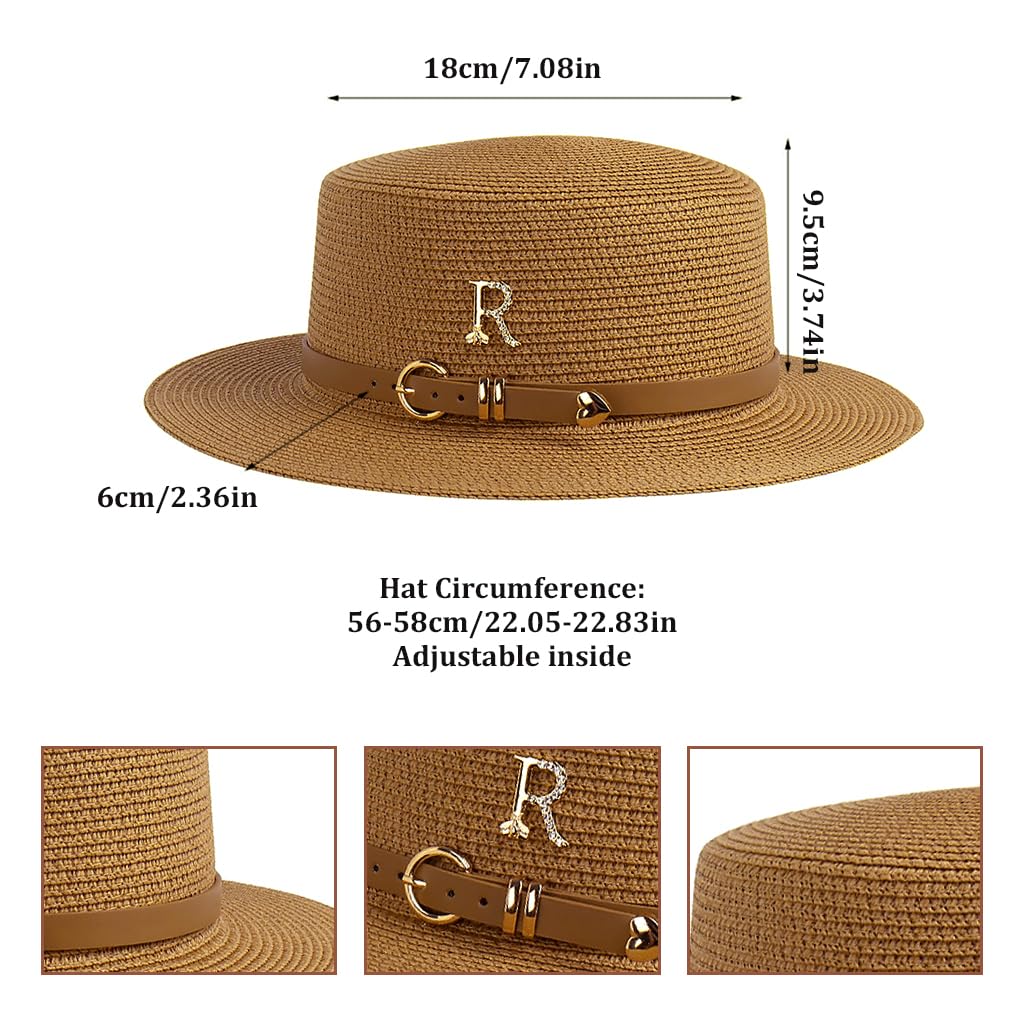 PALAY Straw Hat Bucket Hat for Women Flat Top Sun Hat Wide Brim Beach Hat for Women Ladies Foldable Summer Outdoor UV Protection Cap - Khaki