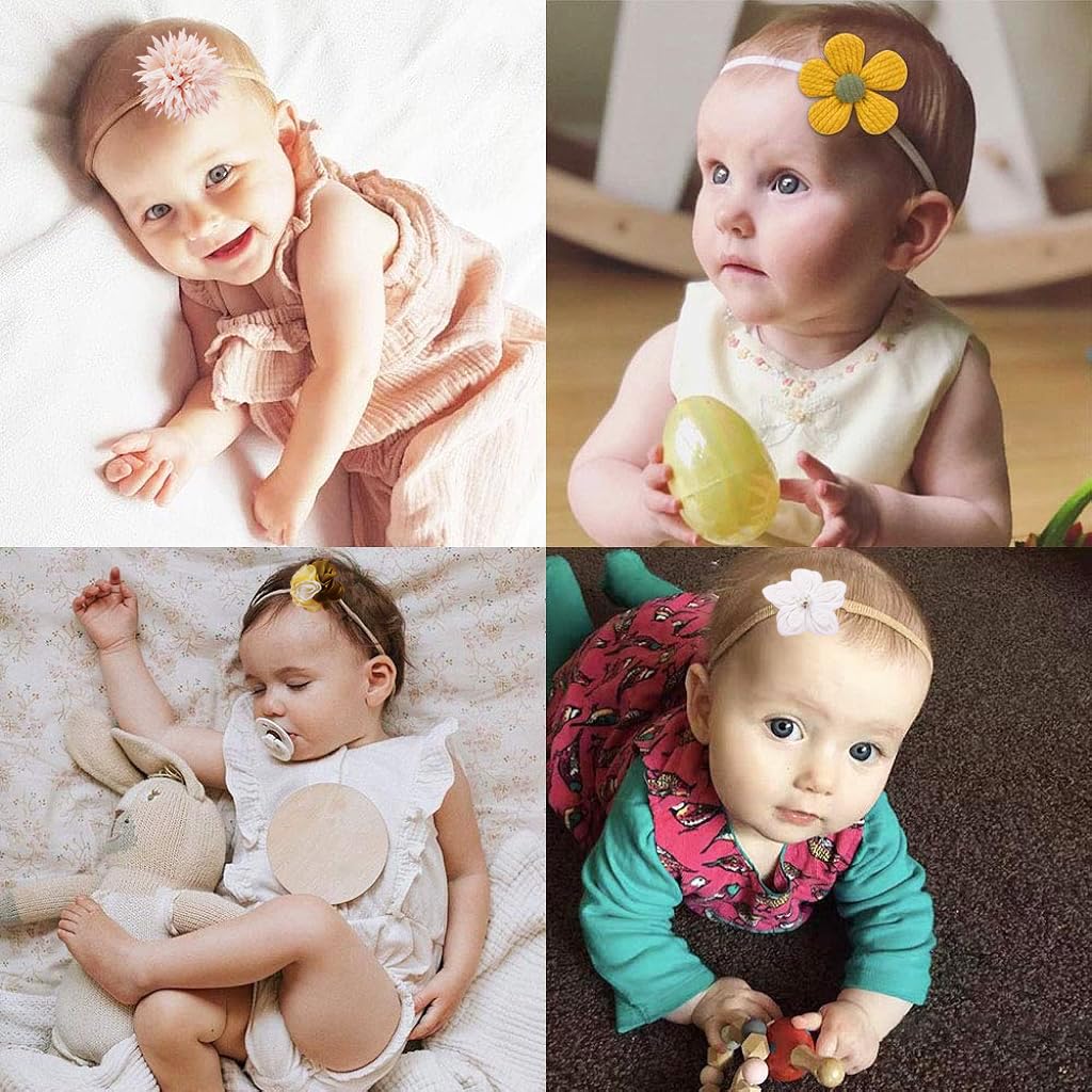 PALAY 10Pcs Flower Headband for Baby Girl Soft Elastic Hair Bands for Babies Handmade Cute Floral New Born Baby Hair Band for Baby Girls Toddler Infant Newborn Shower Gift