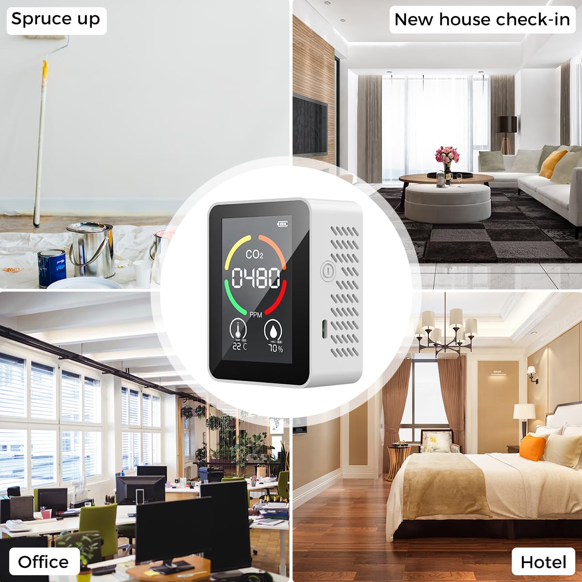 Serplex Air Quality Monitor, 3 in 1 LCD Multifunctional CO2 Detector Carbon Dioxide Monitor Accurate Tester Indoor Air Quality Detector Air Analyzer for CO2 Temperature, Humidity
