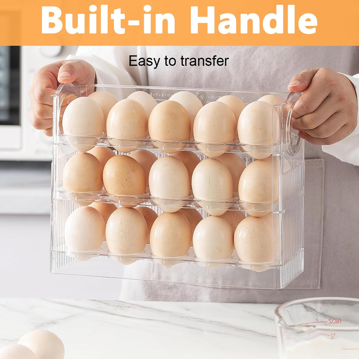 Supvox Egg Tray for Refrigerator, 30 Egg Storage Container, 3 Layer Egg Storage Container for Refrigerator Side Door, Large Capacity Egg Container, Clear Acrylic Egg Organizer, 26 * 10 * 20cm