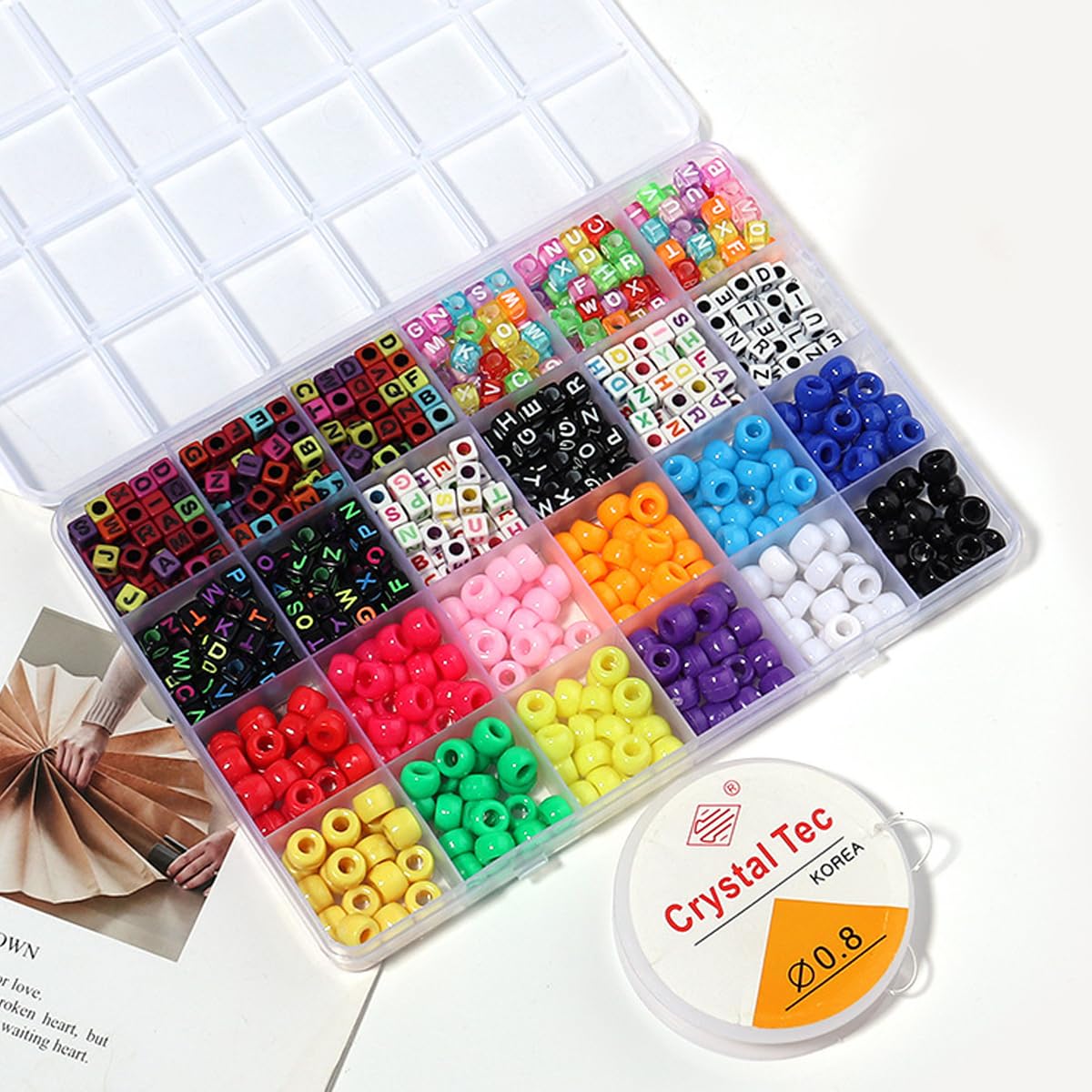SANNIDHI Beads For Jewellery Making Kit, Color Letter Beads Round Pony Beads With Elastic String For Jewelry Necklace Bracelet Beads Diy Crafting Set, Multicolor