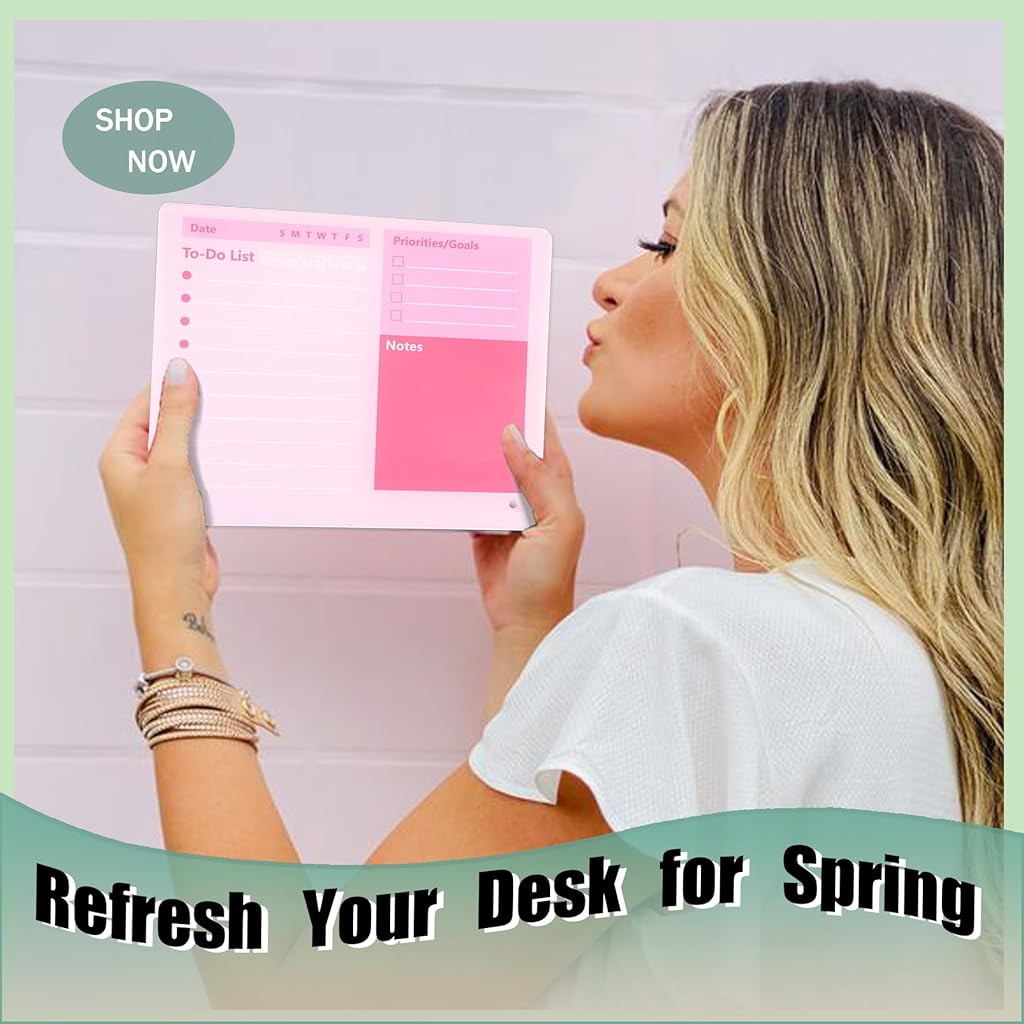 OFIFO® Compact Desktop Dry Erase Board - 12x10 Inch Thickened Acrylic Task Planner with Stand, Space-Saving Pink Memo Board for Home Study & Office Work-Pink