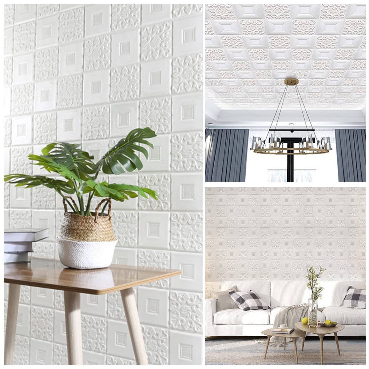 HASTHIP 5PCS Wall Stickers, 3D White Brick Wallpaper for Wall PE Foam Wall Stickers Self Adhesive DIY Wall Decor, 70 * 70cm(27.5'')