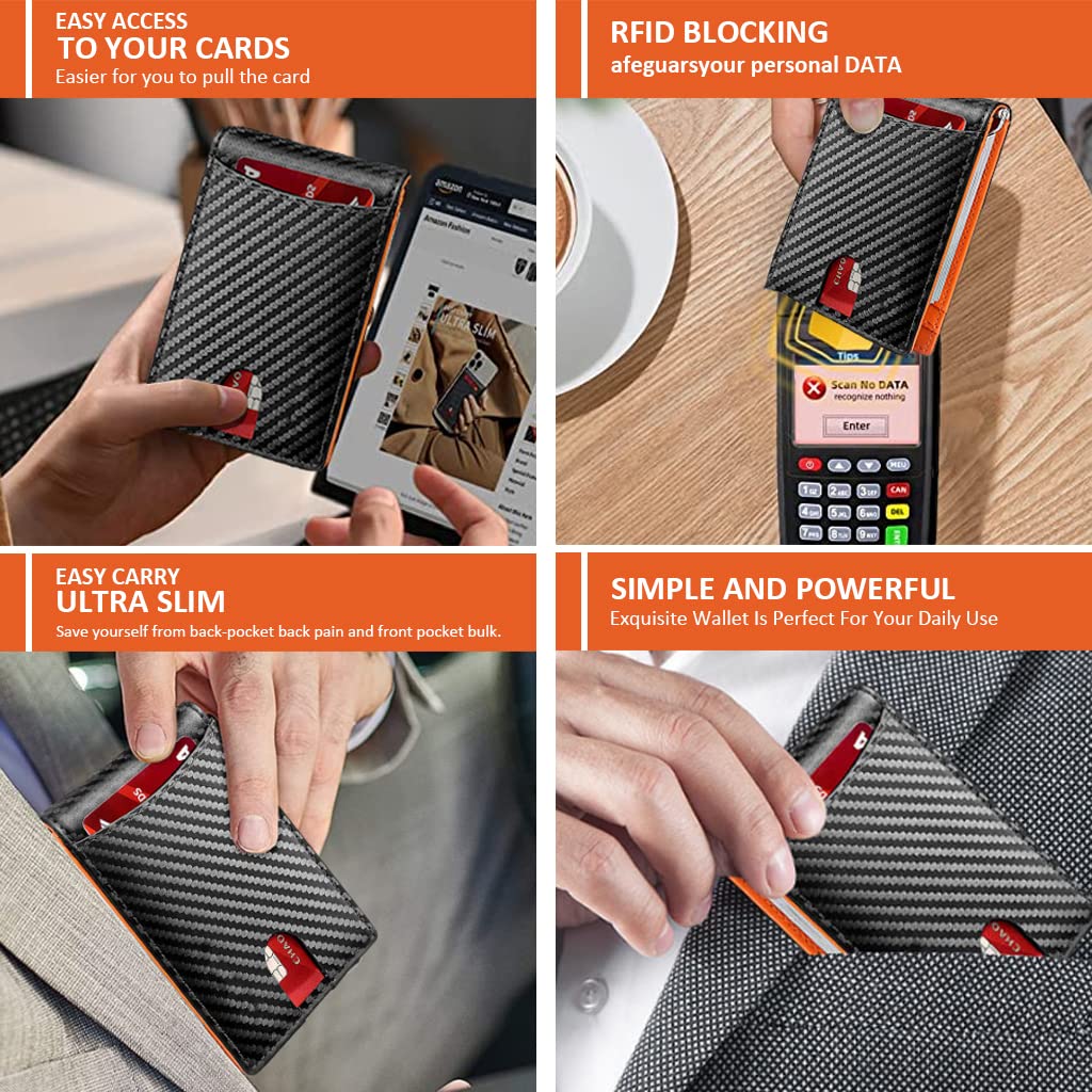 GUSTAVE Leather Wallet for Men with RFID Blocking, Carbon Fiber Style Large Capacity Wallets, Stylish Card Organizer Card Holder for Men Gents Wallets