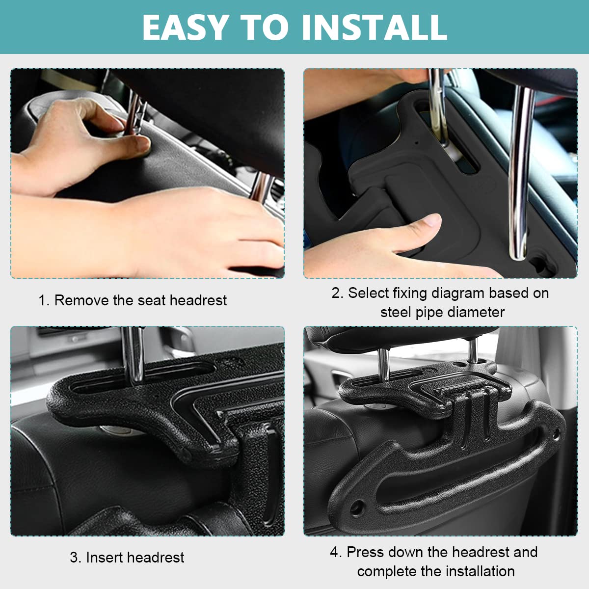 STHIRA Car Back Seat Hook, Car Back Seat Headrest Hanger Holder Storage Hook Organizer, Car Headrest Hanger Hooks Grab Bar Handle Holder for Clothes, Tower, Hangbag, Backpac, Coat, Car Interior Accessories
