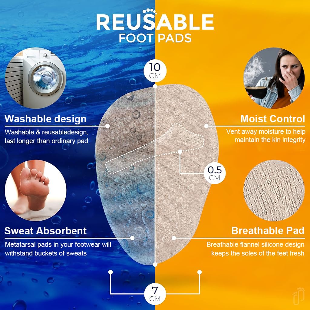 PALAY Foot Support for High Heels Anti Slip Soft Gel Insole Pads Ball of Foot Cushion Pad for Heels, Shoes Metatarsal Pads for Toes Pain Metatarsalgia Dancer Metatarsal Pads for Women, Men - 2 Pair