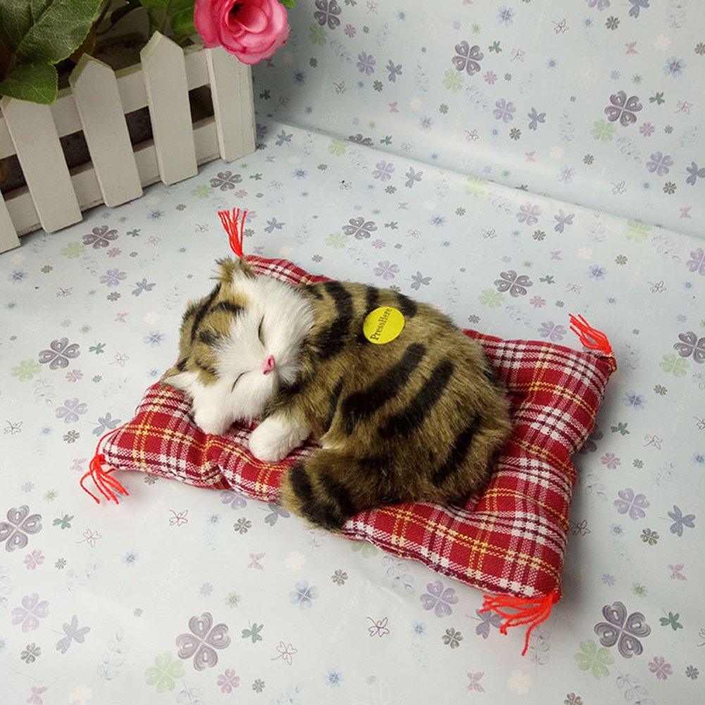 PATPAT Plush, Cotton, Faux Animal Fur Sleeping Cat Stuffed Toy Press Simulation Sound Animal Cute Doll, Multicolour