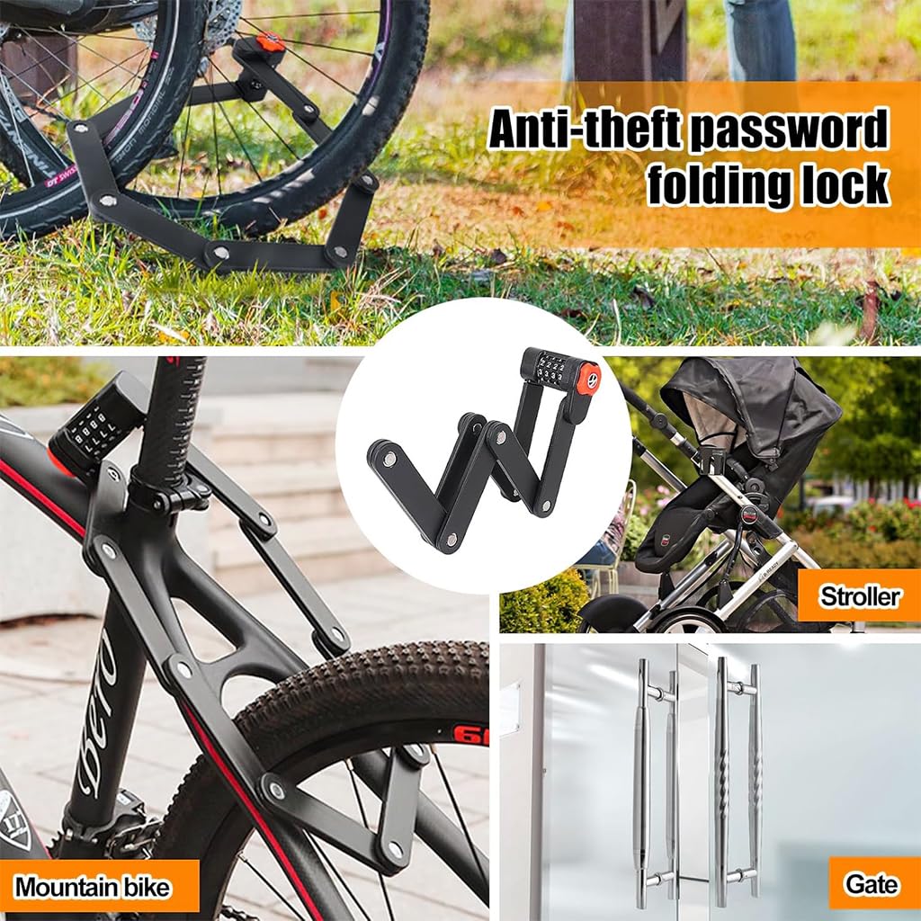 Proberos Bicycle Chain Lock, Anti-Theft Bike Locks, Folding Combination Chain Lock Bike Mounting Cut-proof Alloy Steel Chain Lock Anti-theft Wheel Lock for Motorcycle, Scooter, Bike