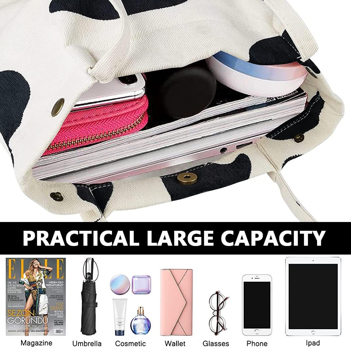 PALAY Tote Bags For Women Bag Corduroy Large Capacity Reusable Shopping Bag Washable Shoulder Bags HandBags for School Work Shopping Travel Daily Use Grocery