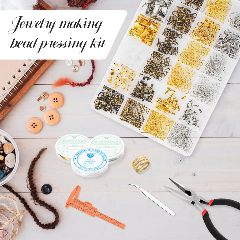 HASTHIP 977 PcsCrimp Beads Kit for Jewelry Making, Knot Covers, Crimp Bead Covers, Crimp Tubes, Jump Rings and Wire Guardians with Crimping Pliers, Elastic String for Bracelets Necklaces Making