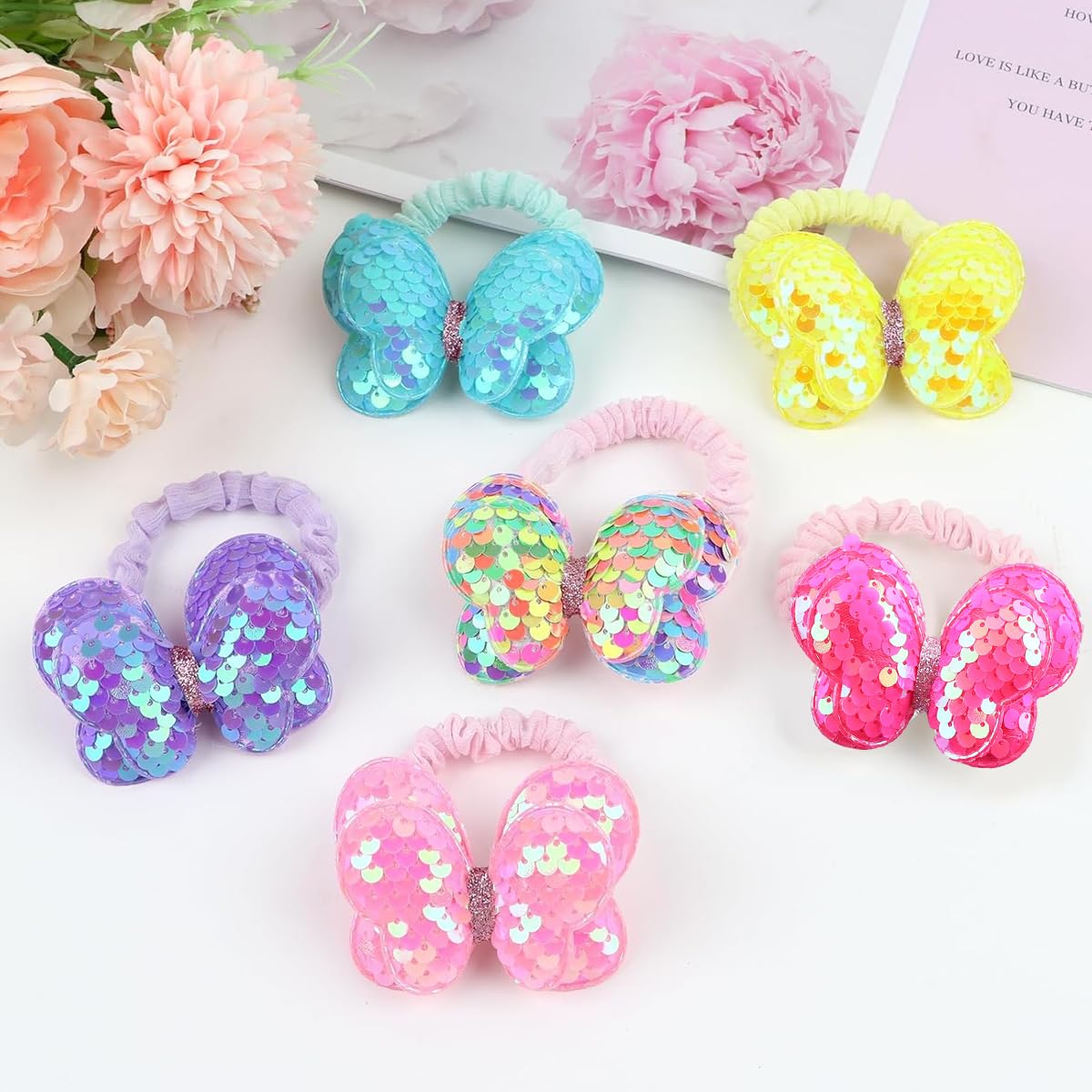 PALAY 6 Pcs Sequins Butterfly Scrunchies for Girls Bows Scrunchies Butterfly Scrunchies Hair Accessories for Girls Stylish Glittering Butterfly Scrunchies for Girls