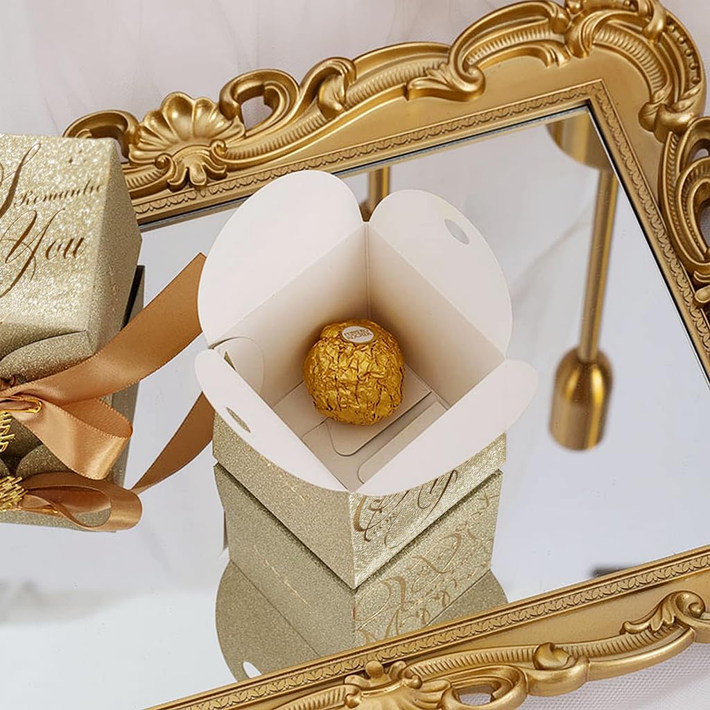 HASTHIP 10PCS Small Gift Boxes, Wedding Gift Box, Gold Candy Gift Box Paper Box with Ribbon & Pearl Pin for Wedding, Birthday, Christmas Decoration Party Favor