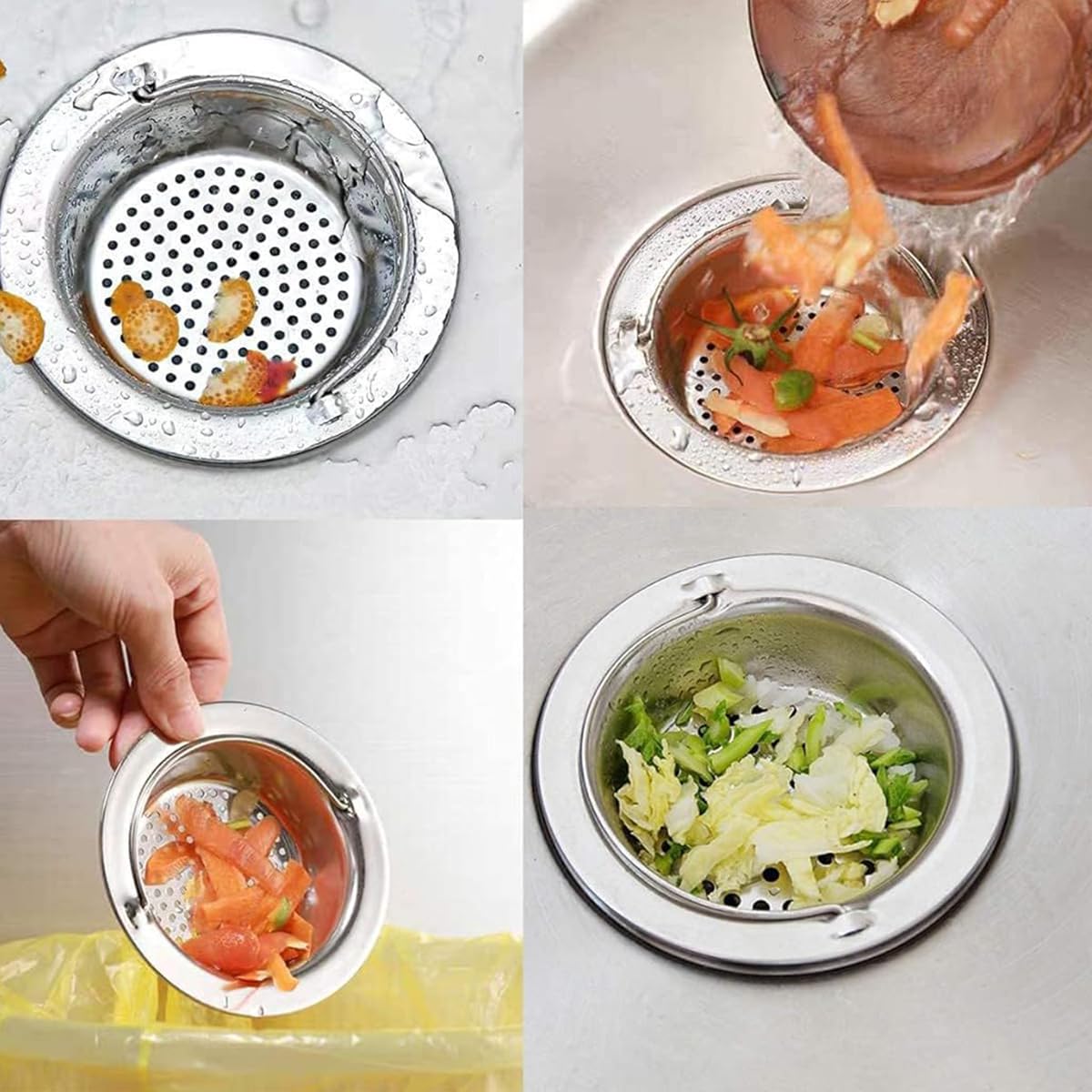HASTHIP Sink Strainer 2-Pack, 11cm Stainless Steel Kitchen Sink Drain Mesh Basket With Handle, Food Catcher Screen, Sink Stopper for Home Kitchen And Bathroom, Prevents Clogging