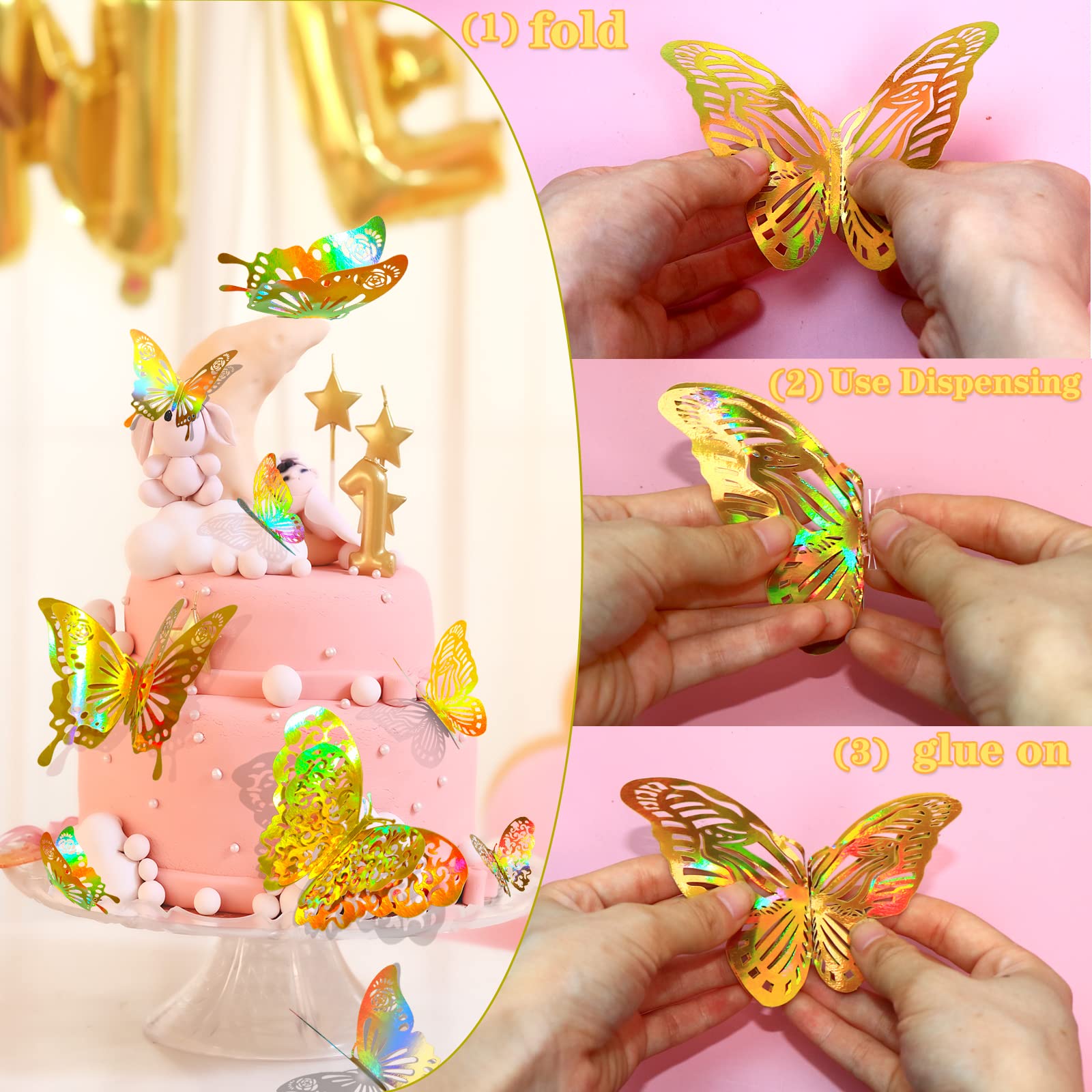 HASTHIP 60pcs 3D Butterfly Stickers For Wall with Sticking Pad Decor Removable Butterfly Wall Stickers Hollow Mural Decals DIY Art Crafts for Baby Home Decor Refrigerator Decoration