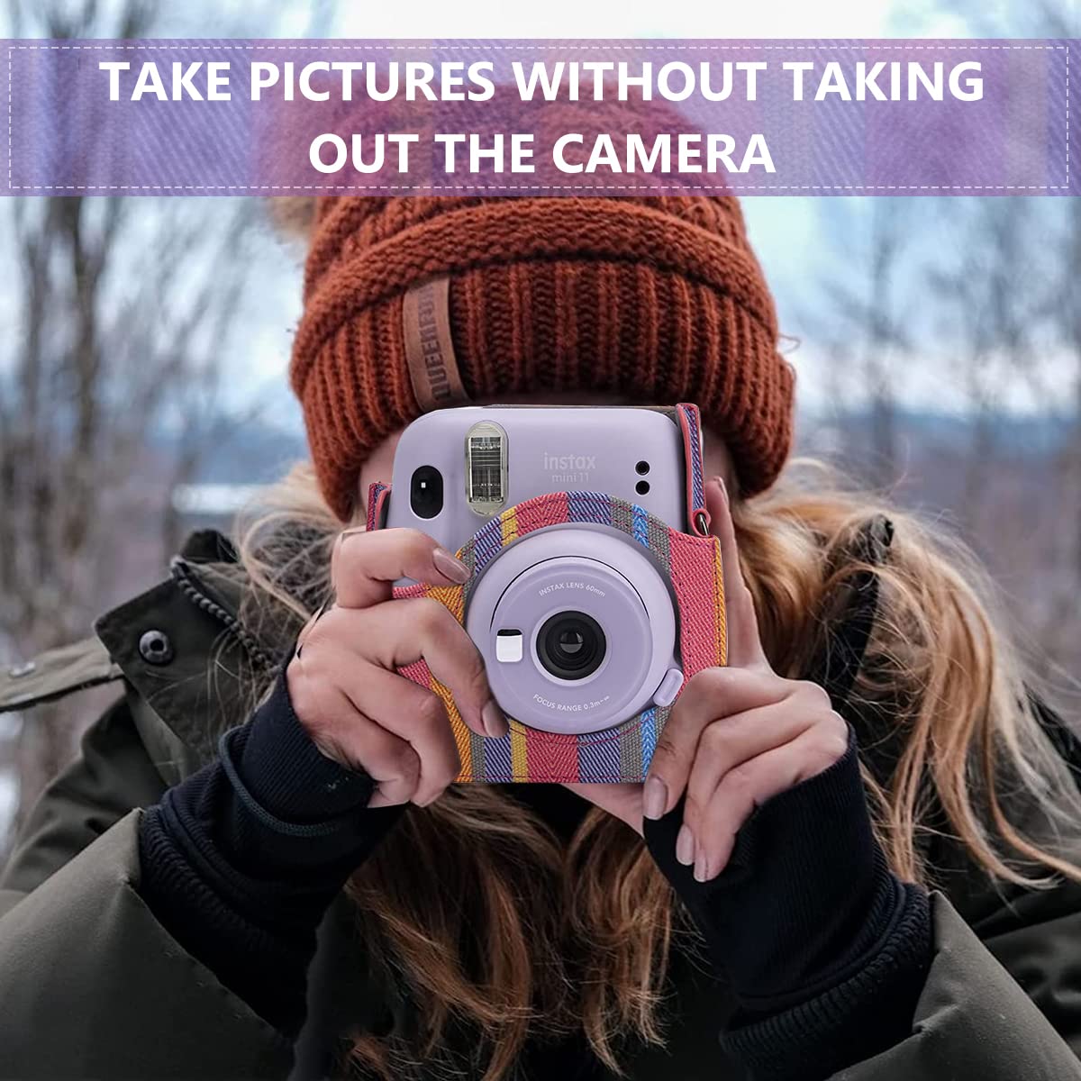 ZORBES Instax Mini 11 Case Cover, Protective Camera Case for Fujifilm Instax Mini 11, Color Striped Easy Install Bag with Removable Shoulder Strap & Top Cover for Intex Camera Mini 11 Mini 8 Mini 9