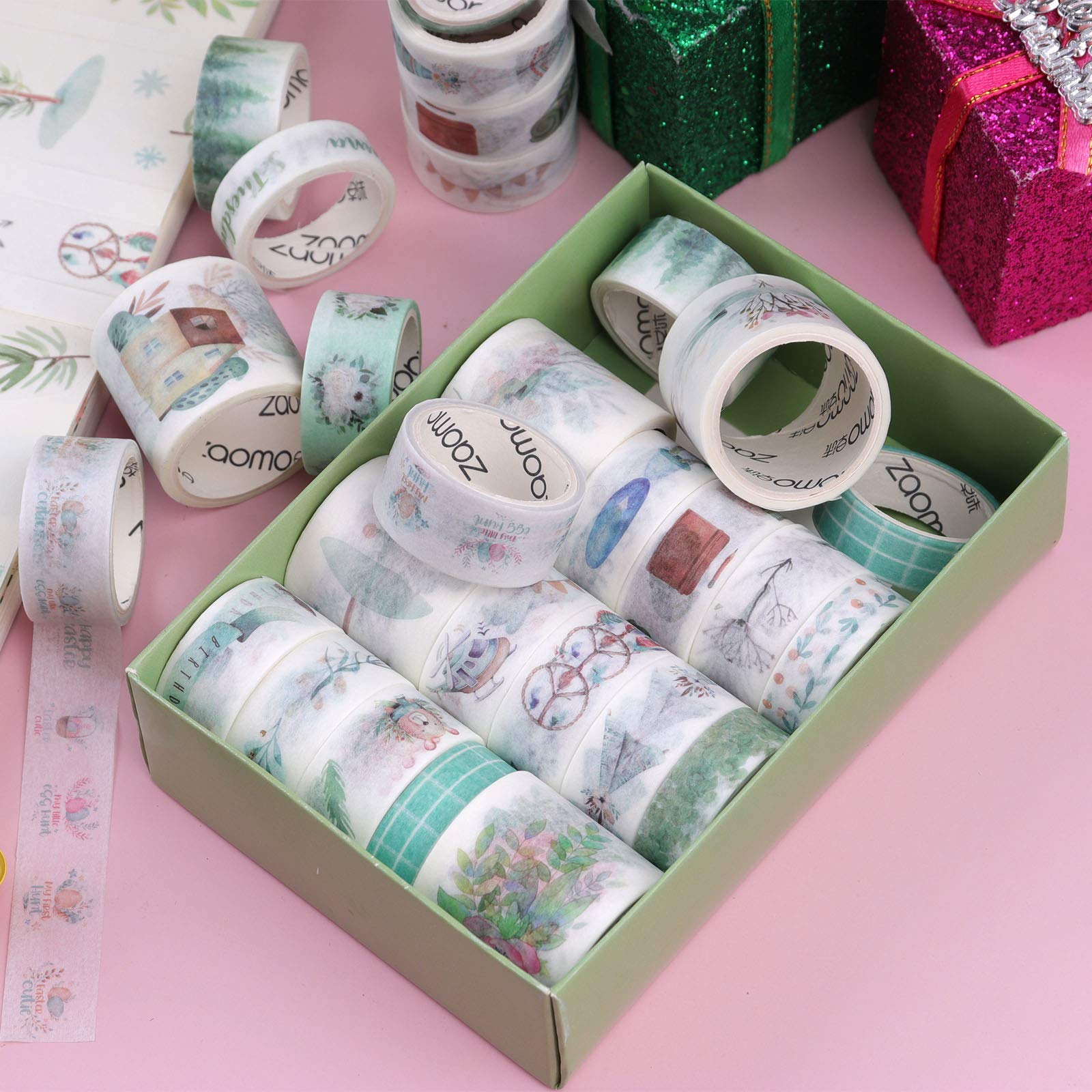 HASTHIP 20 Rolls Washi Tape Set, Elk Element Masking Tape with 3 Sizes 10/15/30mm Wide, Late Autumn Style Decor Colorful Tapes for DIY Craft, Planners, Scrapbooking (Blue)