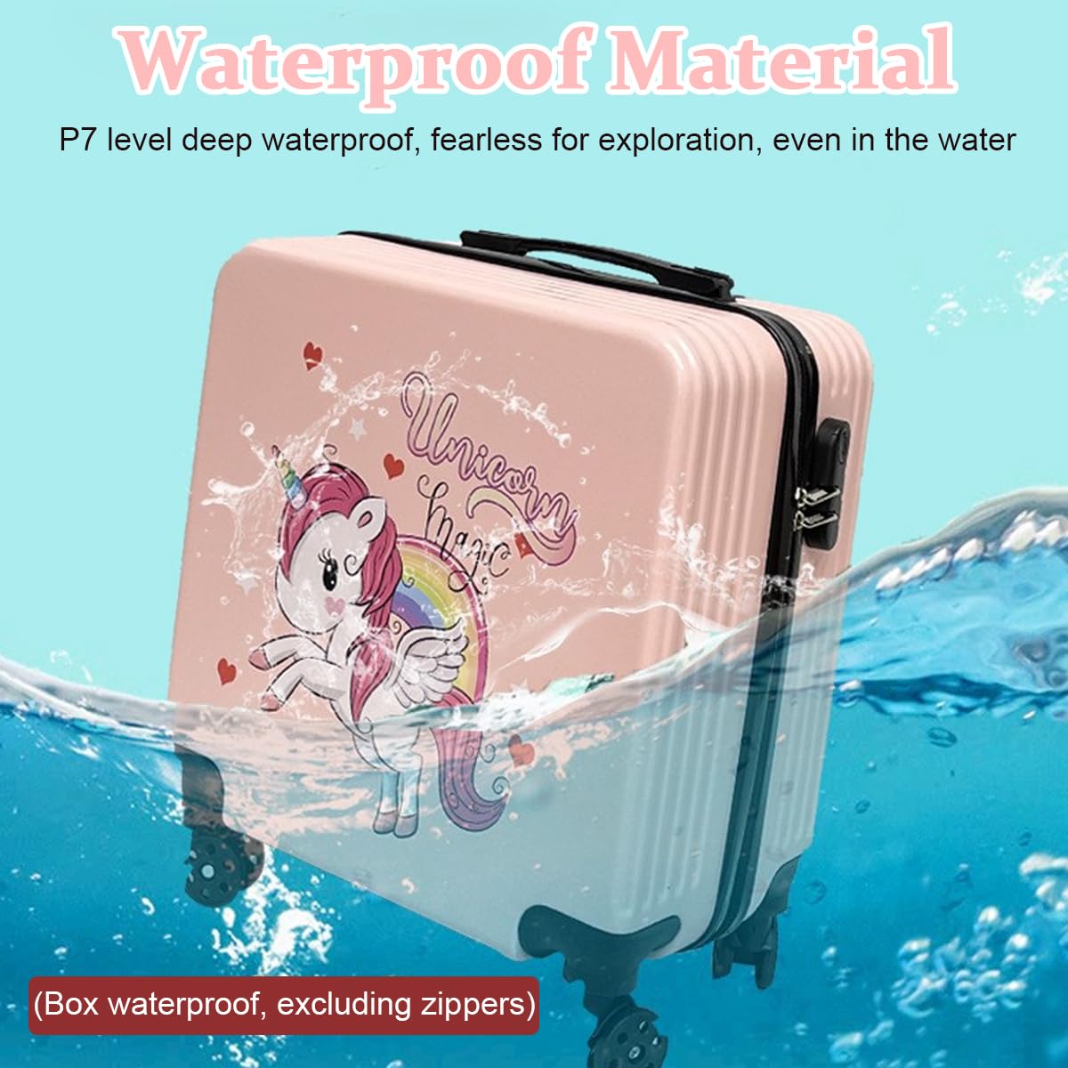 PALAY Kids Travel Luggage 20'' Wheeled Luggage with Combination Password Lock Sturdy PC Travel Suitcase Cute Cartoon Unicorn Carry-on Wheeled Luggage Travel Roller Luggage School Gift for Students