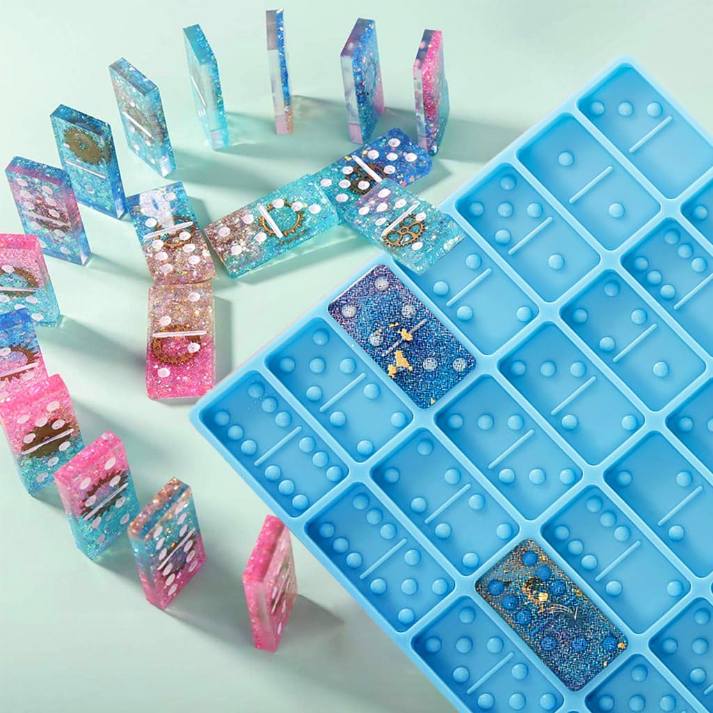 HASTHIP Domino Resin Molds, Standard 28 Cavities Silicone Molds for Pendant Candy Chocolate Clay Mold Clay Molds Silicone Dominoes Molds for DIY Craft