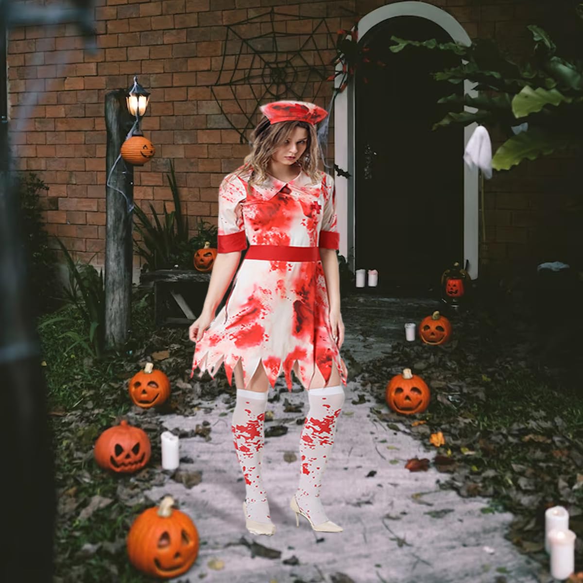 PALAY 2 Pairs Halloween Stockings Blood Stained Thigh High Socks Zombie Decoration Halloween Costume for Girls Women Cosplay Party Vivid Horror Pranks Socks