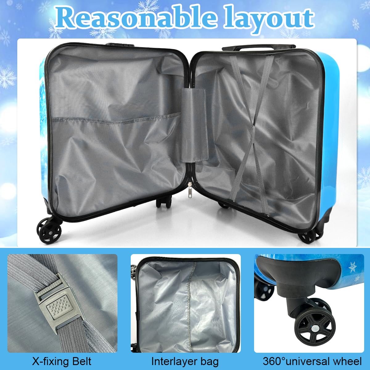 PALAY Kids Travel Luggage 20'' Wheeled Luggage with Combination Password Lock Sturdy PC Travel Suitcase Cute Cartoon Elsa Carry-on Wheeled Luggage Travel Roller Luggage School Gift for Students