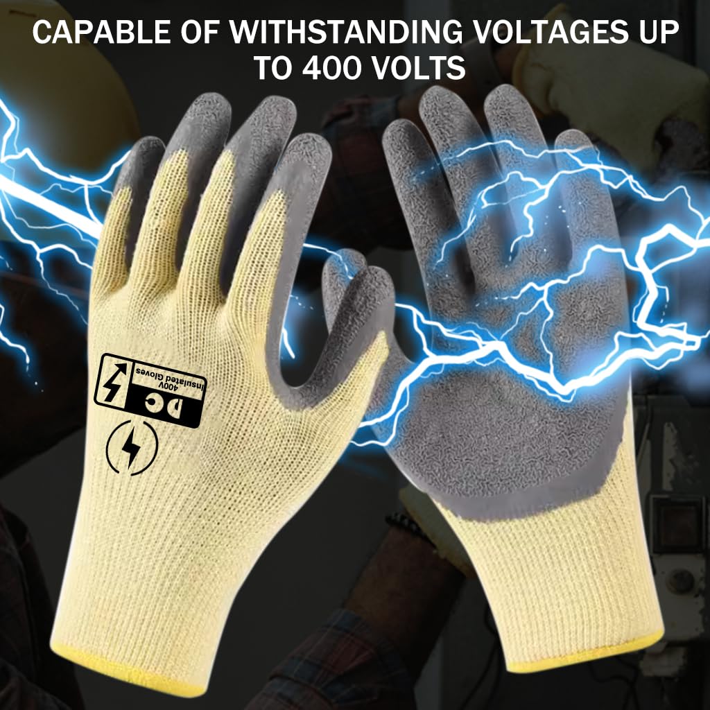 Serplex® Electrical Insulated Gloves Combo, Full Palm Rubberized, 400V & 1000V High Voltage Resistant, Non-Slip, Safe Electrician Work Gloves for Men & Women, Multipurpose DIY Safety Set