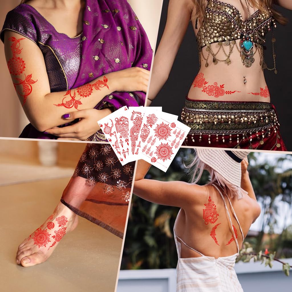 HASTHIP 12 Sheets Waterproof Temporary Golden Creative Element Temporary Tattoos Stickers | Assorted Henna Art Tattoo Sticker for Body Art