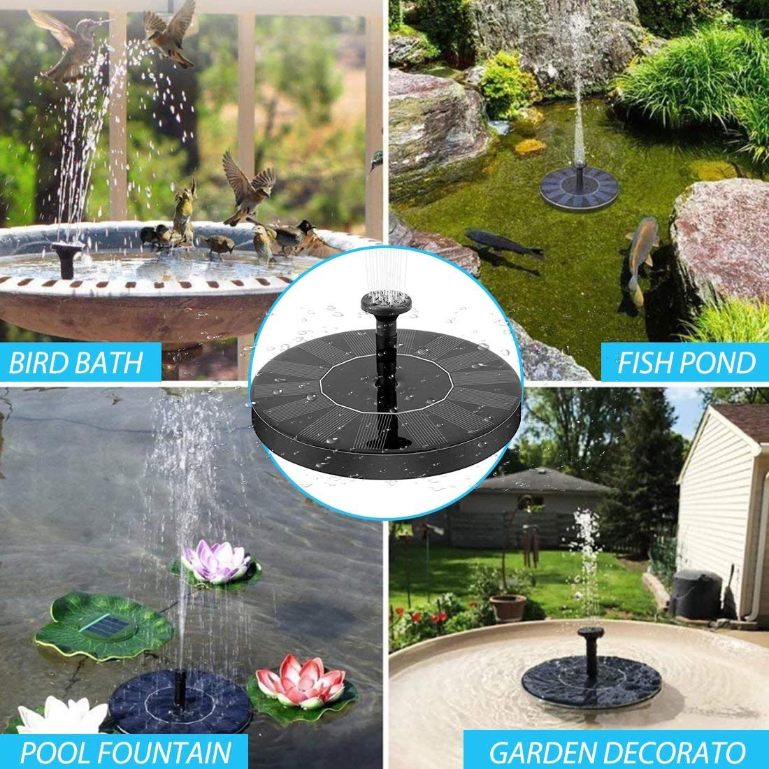 HASTHIP Fountain Solar Power Floating Water Pump for Pool Pond Garden and Patio Plants Round 7V 1.4W